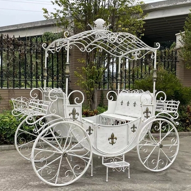 Antique White Parisian Style Cinderella Carriage with Planters - Click to enlarge