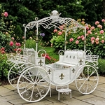 Antique White Parisian Style Cinderella Carriage with Planters Antique White Parisian Style Cinderella Carriage with Planters