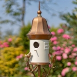 Iron & White Porcelain Antique Copper Birdhouse Stake