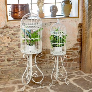 Antique White Victorian Birdcage Planters (Set of 2) - Click to enlarge