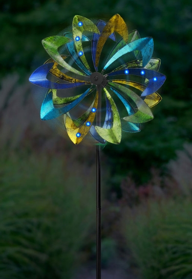 Wind-Powered LED Light Spinner: Green & Blue - Click to enlarge