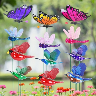 Assorted WindyWings Butterfly, Dragonfly & Birds Garden Stakes (Set of 12) - Click to enlarge