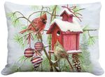 Winter Birdhouse & Cardinal Outdoor Pillow
