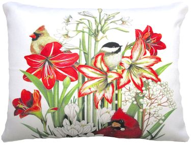 Winter Birds & Flowers Outdoor Pillow - Click to enlarge