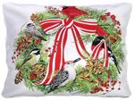 Wreath w/Ribbon & Cardinal Outdoor Pillow