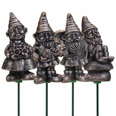 Yard Gnome Plant Stakes (Set of 4) - Gilver Finish - Click to enlarge