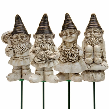 Yard Gnome Plant Stakes (Set of 4) - White Wash - Click to enlarge