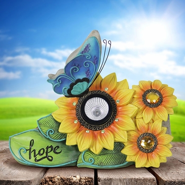 Yellow Solar Flower Statue w/Butterfly - Click to enlarge