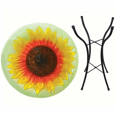 Yellow Sunflower Glass Birdbath w/Stand - Click to enlarge