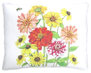 Zinnias w/Bee Outdoor Pillow - Click to enlarge