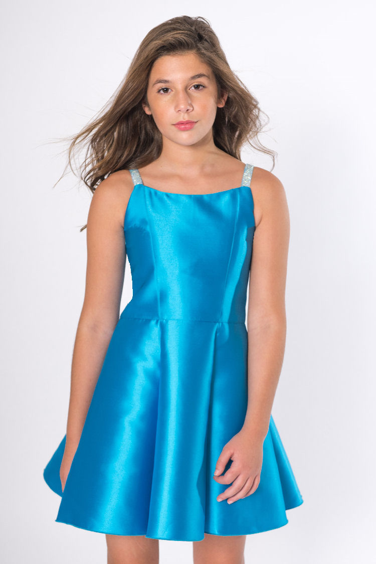 Zoe Ltd Sateen Blue Crystal-Strap Tween Formal Dress 12 14 - Mega Clearance