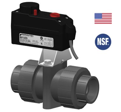 Agrowtek BV125 1-1/4 Inch Motorized PVC Ball Valve, Normally Closed