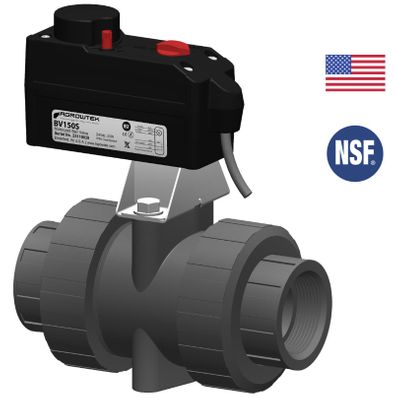Agrowtek BV150 1-1/2 Inch Motorized PVC Ball Valve, Normally Closed