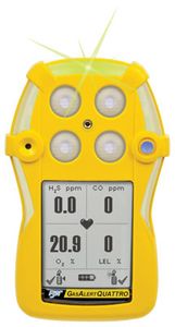 BW Technologies GasAlertQuattro 4-Gas Detector %LEL, O2, H2S, CO - Alkaline Version - Yellow Housing BW Technologies GasAlertQuattro 4-Gas Detector %LEL, O2, H2S, CO - Alkaline Version - Yellow Housing