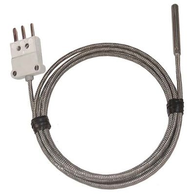 Digi-Sense Compact RTD Probe, 100 Ohm, ANSI 3-Blade Connector, . 1.5 in. L, 5ft SS Braid Cable - 93831-96