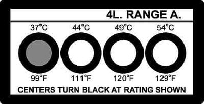 Digi-Sense Irreversible 4-Point Horizontal Temperature Label, 219-250F/104-121C; 10/Pk - 90308-55