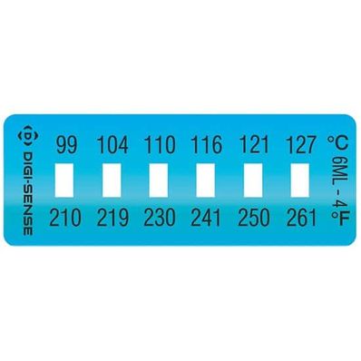 Digi-Sense Irreversible 6-Point Horizontal Temperature Label, 210-261F/99-127C; 10/Pk - 90308-94