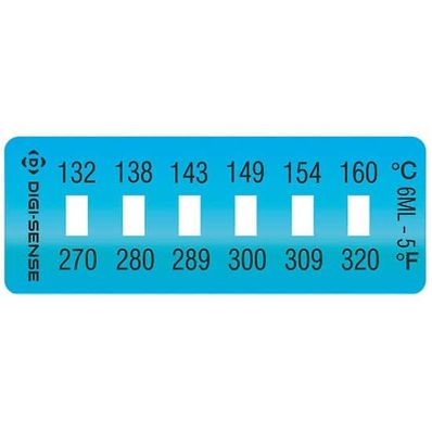 Digi-Sense Irreversible 6-Point Horizontal Temperature Label, 270-320F/132-160C; 10/Pk - 90308-95