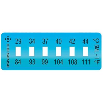 Digi-Sense Irreversible 6-Point Horizontal Temperature Label, 84-111F/29-44C; 10/Pk - 90308-91