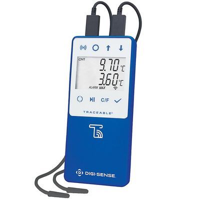 Digi-Sense Refrigerator/Freezer Data Logger with TraceableLIVE® Wireless Capability and Calibration; 2 Bullet Probes - WD-99460-10