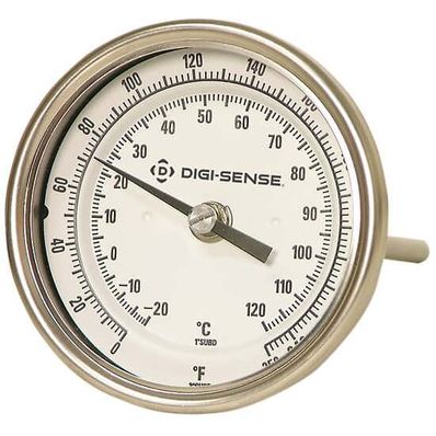 Digi-Sense Sil-Filled Back-Con Bimetal Thermometer, 3 in. Dial, 24 in. L/0-250F/-20-120C - 90551-51