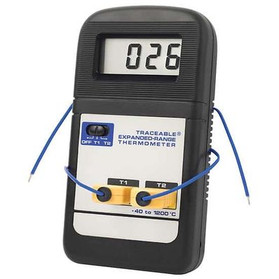 Digi-Sense Traceable Dual-Input Expanded Range Thermocouple Thermometer with Calibration, Type K; Celsius - 37803-94