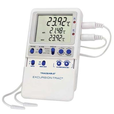 Digi-Sense Traceable Excursion-Trac Data Logging Thermometer with Calibration; 2 Bullet Probes - 94460-14