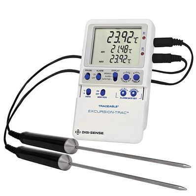 Digi-Sense Traceable Excursion-Trac Data Logging Thermometer with Calibration; 2 SS Probes - 94460-17