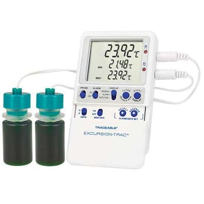 Digi-Sense Traceable Excursion-Trac Datalogging Thermometer with Calibration; 2 Plastic Bottle Probes - 98767-68