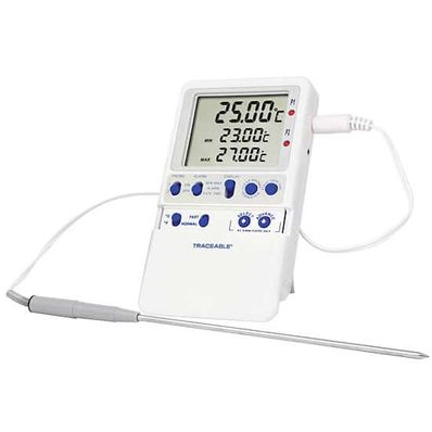 Digi-Sense Traceable Extreme-Accuracy Digital Thermometer with Calibration, 25.00°C; 1 Stainless Steel Probe - 90000-25
