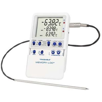 Digi-Sense Traceable Memory-Loc Datalogging Low-Temp Thermometer with Calibration; 1 Stainless Steel Probe - 98768-55