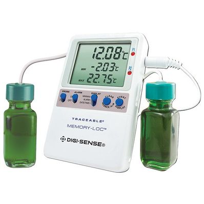 Digi-Sense Traceable Memory-Loc Datalogging Thermometer with Calibration; 2 Bottle Probes - 94460-39