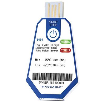 Digi-Sense Traceable ONE Single-Use USB Temperature Data Logger, 10 Day, 1 Minute Interval, -20 to -15°C; 10/pk - 18004-16
