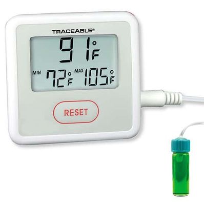 Digi-Sense Traceable Sentry Triple-Display Thermometer with Calibration, Fahrenheit; 5 mL Bottle Probe - 94460-96