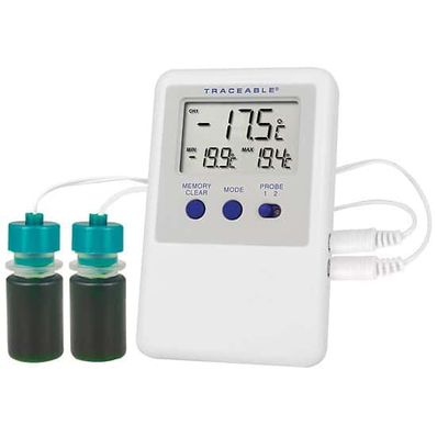 Digi-Sense Traceable Ultra Refrigerator/Freezer Thermometer with Calibration; 2 Plastic Bottle Probes - 98767-62