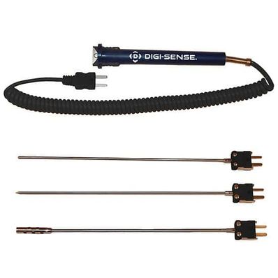 Digi-Sense Type J Detach Handle/Lock Probe Kit , 8 in. L, with Mini-Connector, .125 Dia, 5ft Coil - 18526-69