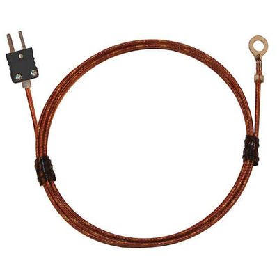 Digi-Sense Type J Economic Bolt On Thermocouple Probe #6 Screw with Mini-Connector, 12 in. Fiberglass Ext. Grounded - 18526-15