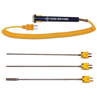 Digi-Sense Type K Detach Handle/Lock Probe Kit , 8 in. L, with Mini-Connector, .125 Dia, 5ft Coil - 18526-68