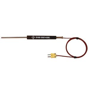Digi-Sense Type K Economic Handle Thermocouple Probe with Mini-Connector, 6 in. L, 36 in. E x t FEP .188 Dia, Ungrounded - 18526-05