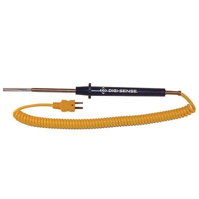 Digi-Sense Type K Flat-Leaf Thermocouople Probe, with Mini-Connector, 4.5 in. L, 5ft Coil Cord - 18526-56