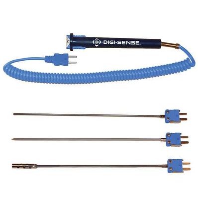 Digi-Sense Type T Detach Handle/Lock Probe Kit , 8 in. L, with Mini-Connector, .125 Dia, 5ft Coil - 18526-70