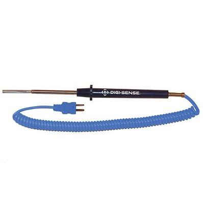 Digi-Sense Type T Flat-Leaf Thermocouople Probe, with Mini-Connector, 4.5 in. L, 5ft Coil Cord - 18526-58