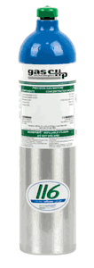 Gas Clip Technologies MGC-Q-116 Quad Gas Cylinder: 25 ppm H2S, 100 ppm CO, 18% O2 and 50% LEL (2.5% vol Methane)