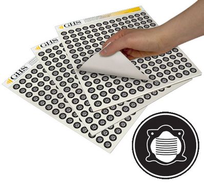 GHS Dust Mask PPE Hazard Class Pictogram Label (1/2"), 1820/Pad - GHS1240