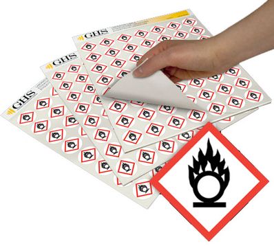 GHS Flame Over Circle Hazard Class Pictogram Label (1/2"), 1820/Pad - GHS1225