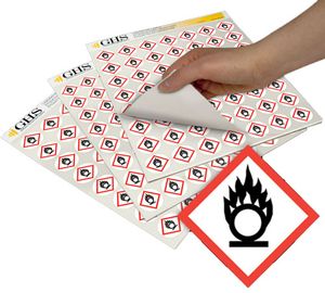 GHS Flame Over Circle Hazard Class Pictogram Label (1"), 1120/Pad - GHS1208 GHS Flame Over Circle Hazard Class Pictogram Label (1"), 1120/Pad - GHS1208