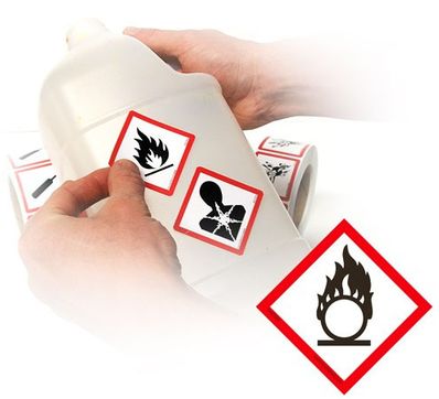 GHS Flame Over Circle Pictogram Labels (2" x 2"), 500/roll - GHS1303