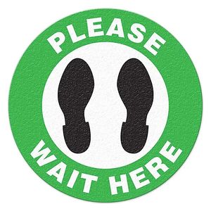 GHS Please Wait Here Floor Sign (17" Diameter) - FS1046V