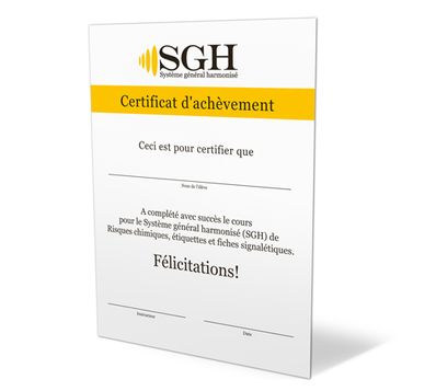 GHS Training Certificate (50/pkg), French - GHS1044