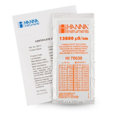 Hanna 12880 S/cm EC Solution with Certificate, (25) 20 mL Sachets - HI70030C